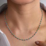 14K Altın Kaplama Turkuaz Taşlı Rosary Zincir Gümüş Kolye - Mavi Turkuaz Minimal Zincir Kadın Kolye - Cns00627
