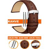 14mm-16mm-18mm-20mm-22mm saatlerle uyumlu baskılı model deri saat kordonu kayışı al11ımp-kahve - 16 mm - Kahverengi