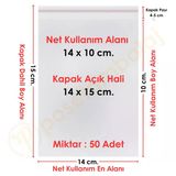 14x10+5 cm.(14x15) 50 Adet Şeffaf Bantlı Yapışkanlı OPP Poşet