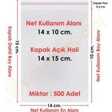 14x10+5 cm.(14x15) 500 Adet Şeffaf Bantlı Yapışkanlı OPP Poşet