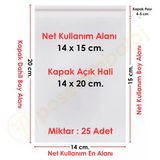 14X15+5 Cm. (14X20) 25 Adet - Şeffaf Bantlı Yapışkanlı Opp Jelatin Poşet