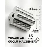 15 Adet 8x1 Neodyum Mıknatıs Yuvarlak D 8x1mm Çap Yuvarlak Şekilli Güçlü Malzeme