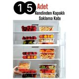 15 Adet Kendinden Kapaklı Erzak Saklama Kabı 1 Lt Kapaklı Kilitli Dondurucuya Uygun