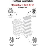 15 Adet Saklama Kabı (5 Büyük-10 Orta Boy) 4 Litre + 1,3 Litre Derin Dondurucu Mikrodalga Uyumlu - Ekru
