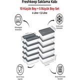 15 Adet Saklama Kabı (5 Büyük-10 Orta Boy) 4 Litre + 1,3 Litre Derin Dondurucu Mikrodalga Uyumlu - Gri