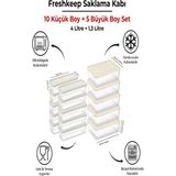 15 Adet Saklama Kabı (5 Büyük-10 Orta Boy) 4 Litre + 1,3 Litre Derin Dondurucu Mikrodalga Uyumlu - Şampanya