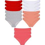 15 Adet Süper Eko Set Likralı Kadın Slip Külot Kırmızı Gri Beyaz Pudra Fuşya - Renkli