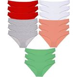 15 Adet Süper Eko Set Likralı Kadın Slip Külot Kırmızı Gri Beyaz Pudra Yeşil - XL - Renkli
