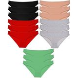 15 Adet Süper Eko Set Likralı Kadın Slip Külot Siyah Kırmızı Ten Gri Yeşil - Renkli - XL