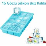 15 Bölmeli Silikon Buz Kalıbı, Büyük L Boy Küp Buzlar, Kokteyl Sunum Buz Kalıbı Et Suyu Saklama - Turkuaz