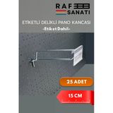 15 Cm, Etiketli Delikli Pano Kancası 25 Adet, Tel Askı Kancası, Delikli Panel Raf Askısı, Fon Kancası