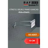 15 Cm, Etiketli Delikli Pano Kancası 50 Adet, Tel Askı Kancası, Delikli Panel Raf Askısı, Fon Kancası
