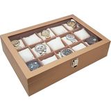15 Li Diamond Gold Deri Ahşap Camlı Saat Kutusu ST15-57