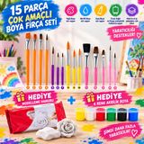15 Parça Çok Amaçlı Boya Fırça Seti, Akrilik Boya ve Kil Hamuru | Tuval, Kağıt, Ahşap Uyumlu, Yağlı ve Guaj Boya Uyumlu