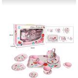 15 Parça Desenli Metal Çaydanlık Seti Tepsili Çay Fincan Seti Pembe Renk Oyuncak - ii