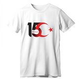 15 Temmuz Demokrasi ve Milli Birlik Günü Unisex Tişört,%100 Pamuk, Bisiklet Yaka, Türk Bayrak Baskılı, Beyaz (15, S)