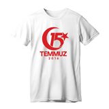 15 Temmuz Demokrasi ve Milli Birlik Günü Unisex Tişört,%100 Pamuk, Bisiklet Yaka, Türk Bayrak Baskılı, Beyaz (Kırmızı yazı, XL)