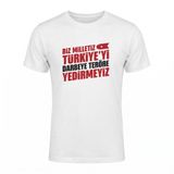 15 Temmuz Demokrasi ve Milli Birlik Günü Unisex Tişört,%100 Pamuk, Bisiklet Yaka, Türk Bayrak Baskılı, Beyaz (Yazı, XL)