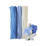 150 Adet Mavi, Beyaz, Açık Mavi Renkli Şönil , Çiçek Yapım Seti, Tüylü Tel, 30 Cm, Peluş Tel