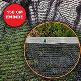 150 cm Eninde Siyah Kuş Filesi Balkon Perdesi Hazır Kopçalı Kedi Koruma Ağı Dolu Filesi Misina File Kuş Önleme Filesi (Uzunluk Seç) - 1,5 m x 10 m