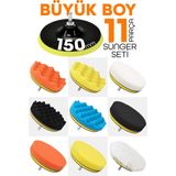 150MM | 11 Parça | Mega Boy Pasta Cila Elyaf Polisaj Süngeri | Matkap Uyumlu Parlatma Seti - 150 mm - Renkli