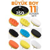 150Mm | 11 Parça | Mega Boy Pasta Cila Elyaf Polisaj Süngeri | Matkap Uyumlu Parlatma Seti