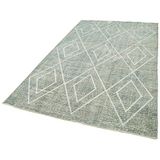 150x253 cm Geometrik Halı Yeşil Geometrik Yün El Dokuma Modern Geometrik Etnik Eskitme Desenli Boho Oturma Odası Salon Yolluk Koridor Mutfak Halısı