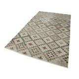 150x281 cm Kareli Kilim Bej Kareli Yün El Dokuma Modern Geometrik Etnik Eskitme Desenli Boho Oturma Odası Salon Yolluk Koridor Mutfak Halısı