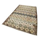 151x261 cm Kareli Kilim Bej Kareli Yün El Dokuma Modern Geometrik Etnik Eskitme Desenli Boho Oturma Odası Salon Yolluk Koridor Mutfak Halısı