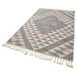 152x244 cm Fas Kremi Geometrik Yün El Dokuma Modern Geometrik Etnik Eskitme Desenli Boho Oturma Odası Salon Yolluk Koridor Mutfak Halısı