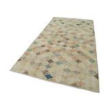 152x300 cm Kareli Kilim Bej Kareli Yün El Dokuma Modern Geometrik Etnik Eskitme Desenli Boho Oturma Odası Salon Yolluk Koridor Mutfak Halısı