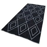 152x331 cm Geometrik Halı Siyah Geometrik Yün El Dokuma Modern Geometrik Etnik Eskitme Desenli Boho Oturma Odası Salon Yolluk Koridor Mutfak Halısı