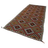 153x325 cm Geometrik Kilim Kırmızı Geometrik Yün El Dokuma Modern Geometrik Etnik Eskitme Desenli Boho Oturma Odası Salon Yolluk Koridor Mutfak Halısı