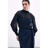 1553 Sateen Taş İşlemeli Şifon Bluz