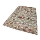155x270 cm Kareli Kilim Bej Kareli Yün El Dokuma Modern Geometrik Etnik Eskitme Desenli Boho Oturma Odası Salon Yolluk Koridor Mutfak Halısı