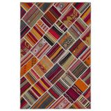 156x234 cm Teselya Kırmızı Vintage Yün El Dokuma Modern Geometrik Etnik Eskitme Desenli Boho Oturma Odası Salon Yolluk Koridor Mutfak Halısı