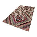 158x279 cm Kareli Kilim Kırmızı Kareli Yün El Dokuma Modern Geometrik Etnik Eskitme Desenli Boho Oturma Odası Salon Yolluk Koridor Mutfak Halısı
