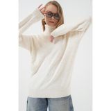 15917 Kadın Balıkçı Yaka Oversize Triko Kazak - Ekru - Standart