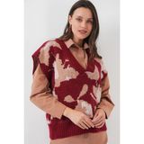 15923 Kadın Oversize Triko Süveter - Bordo - Standart
