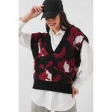 15923 Kadın Oversize Triko Süveter - Siyah - Standart