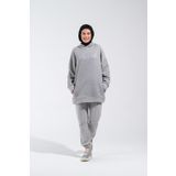 1596_Plistre Nakışlı Oversize Tesettür Sweatshirt Uzun ve Büyük Kalıp