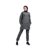 1596_Plistre Nakışlı Tesettür Sweatshirt Uzun ve Rahat Kalıp