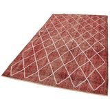 159x272 cm Geometrik Halı Kırmızı Geometrik Yün El Dokuma Modern Geometrik Etnik Eskitme Desenli Boho Oturma Odası Salon Yolluk Koridor Mutfak Halısı