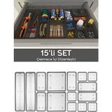 15'li Dolap Çekmece Içi Düzenleyici Set - Vida Dübel Hırdavat Avadanlık Organizer Set Antrasit - 7 cm