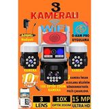 15MP 3 Kameralı 3 Ekran Ptz Wifi 3 Kamera Bildirim – Polis Çakarlı, Yapay Zeka, Renkli Gece Görüşü - Beyaz