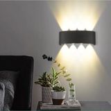 15W Dekoratif Çift Yönlü LED Duvar Apliği - 8 LED’li Modern Tasarım, Cata Kapri Dış ve İç Mekan Aydınlatma Lambası, (Siyah Kasa) (Gün Işığı)