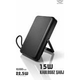 15W Kablosuz Şarjlı 10.000 Mah Powerbank – 22.5W Magsafe Hızlı Şarj, Stand, LED Göstergeli - Siyah