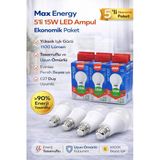15W Led Ampul E27 Duy 6500K Beyaz Işık 1100 Lümen Tasarruflu Ampul 5 Adet