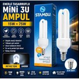 15W Mini 3U Enerji Tasarruflu Ampul E14 Duy Beyaz Işık 6400K Kompakt Floresan Lamba