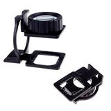 15X Lup Kumas Buyutec Optik Cam Lens Olcekli Metal Siyah Renk Uc Eklem Katlanir
